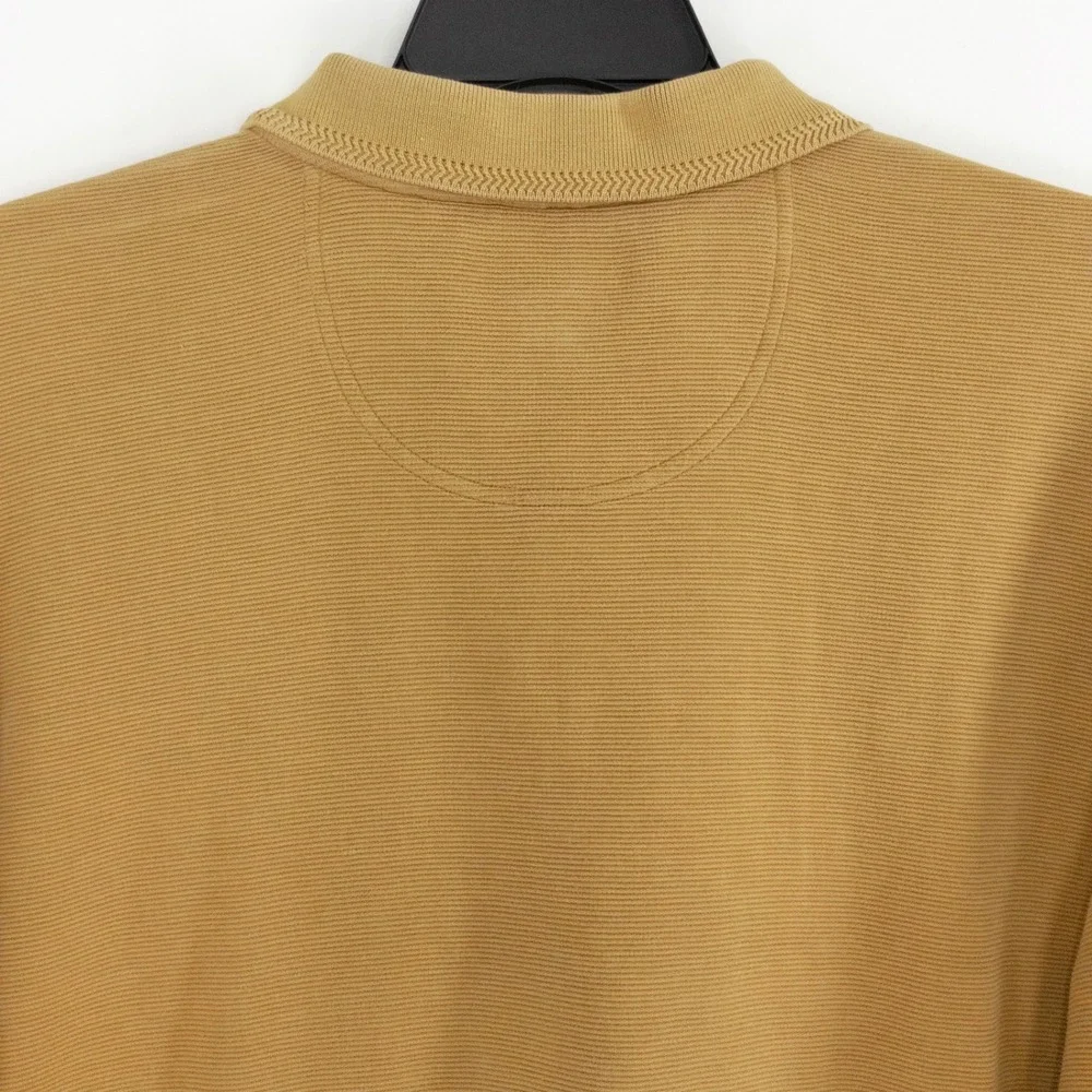 Tommy Bahama Men's XL Silk Blend Ribbed Long Sleeve Polo Shirt Tan/Yellow